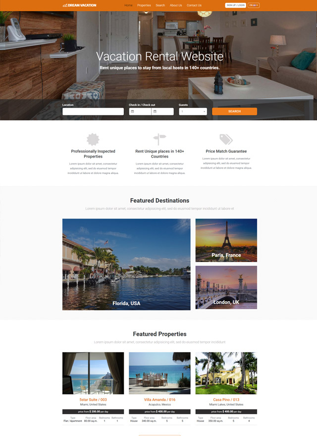 VEVS Vacation Rental Website